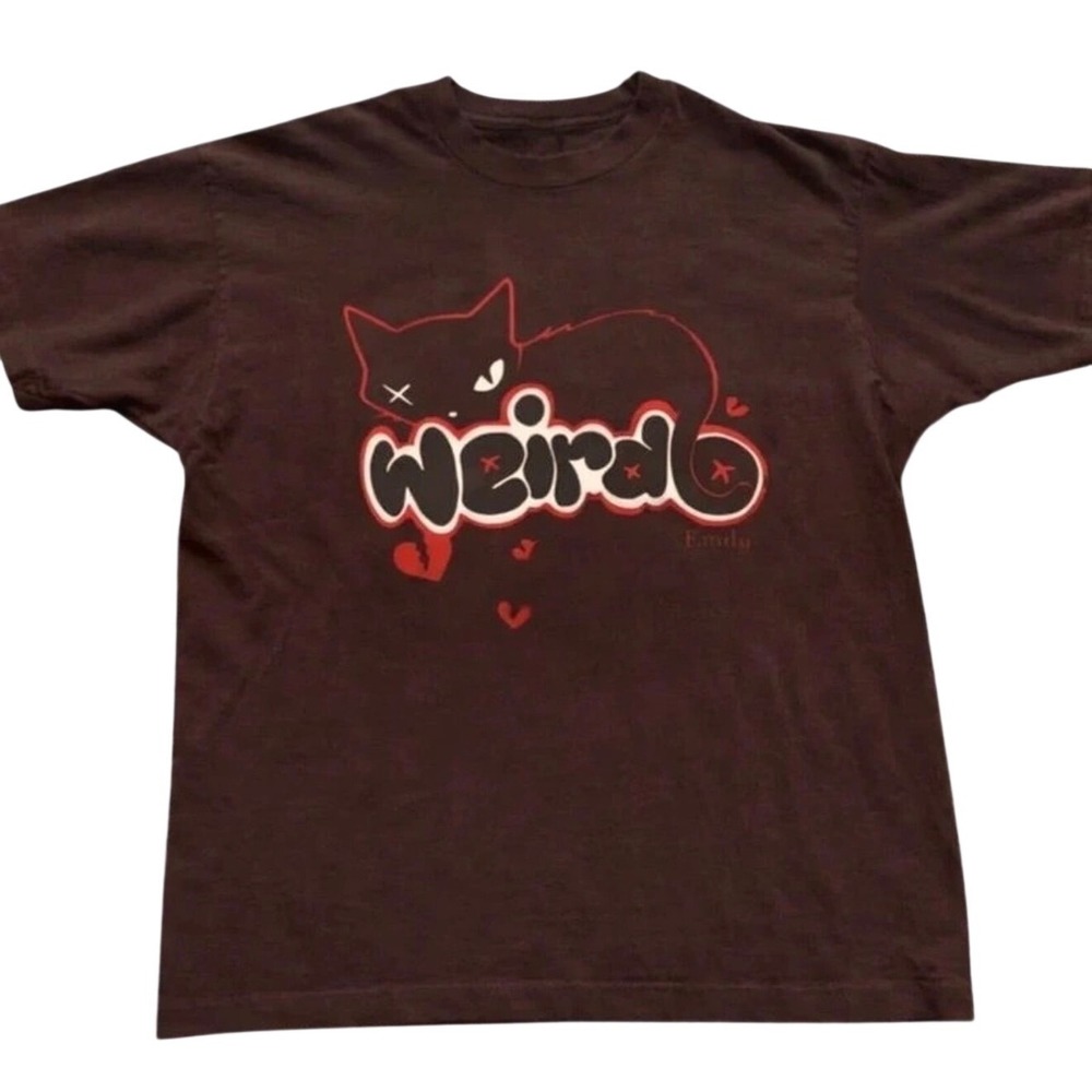 Emily the Strange Weird Cat Graphic Tee Brown Unisex Gildan Cotton T-Shirt Small
